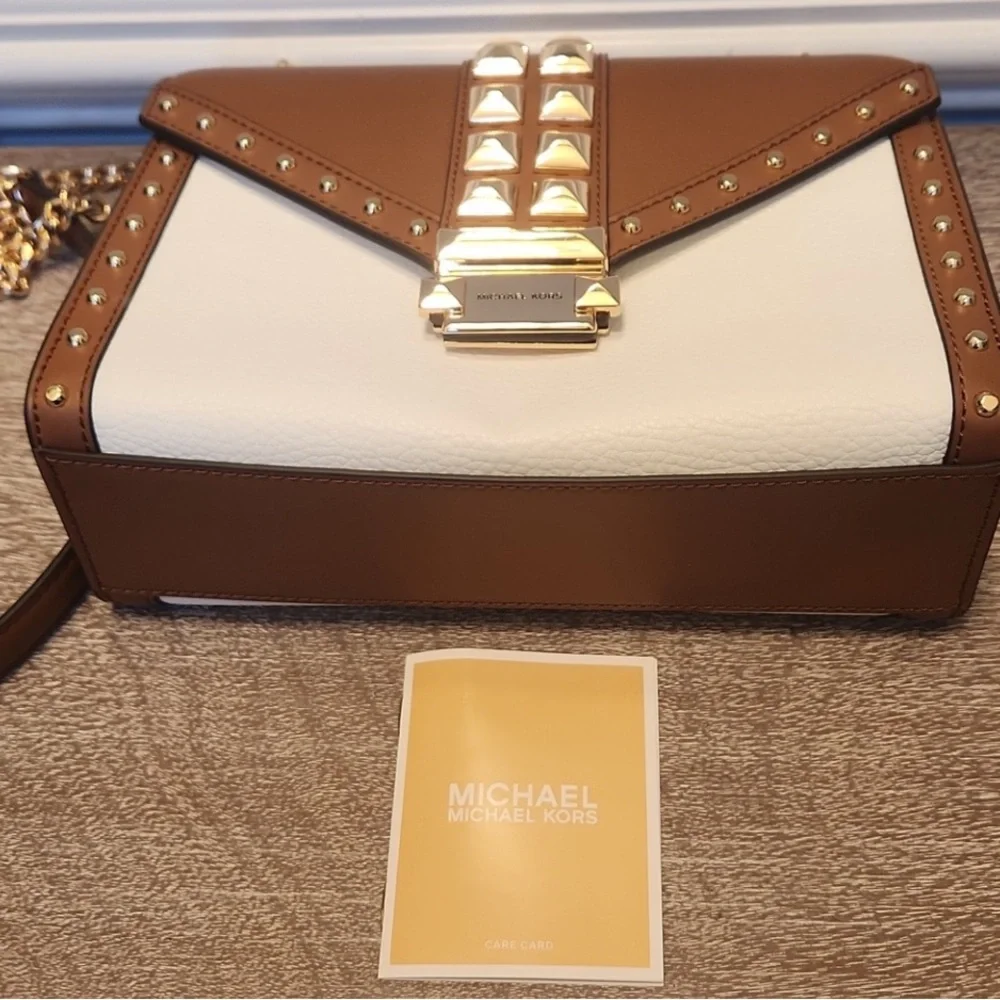 Michael Kors Whitney Crossbody Bag Brown, Gold, White NWT 7” x 91/2” x3” - Picture 5 of 7
